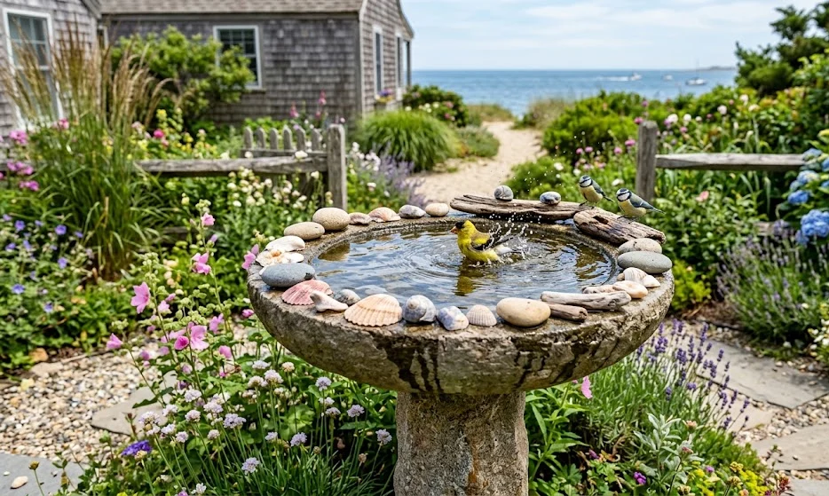 Coastal-Themed Bird Bath Display