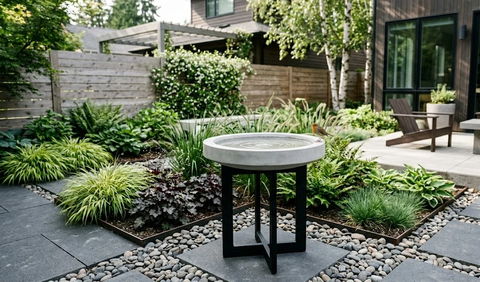 Concrete and Metal Combination Bird Bath