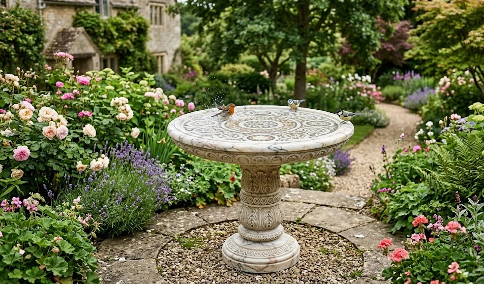 Decorative Marble Pattern Bird Bath