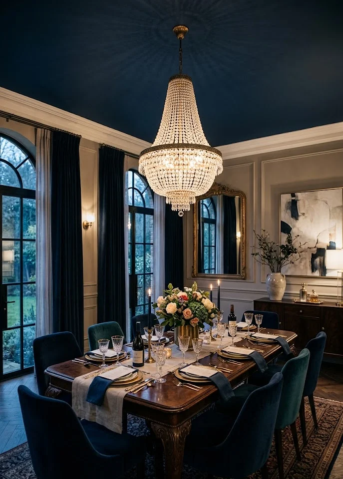 Dramatic Navy Blue Ceiling