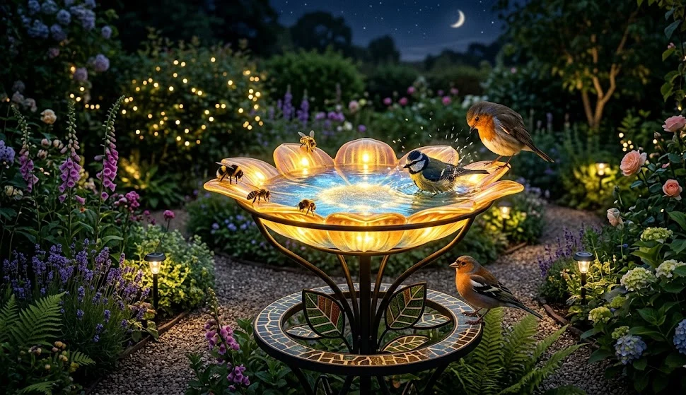 Eco-Friendly Solar Flower Bird Bath