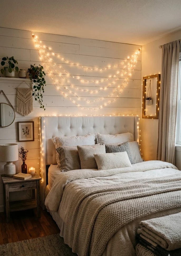 Fairy Lights Above the Headboard