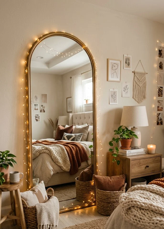 Fairy Lights Around Bedroom Mirrors