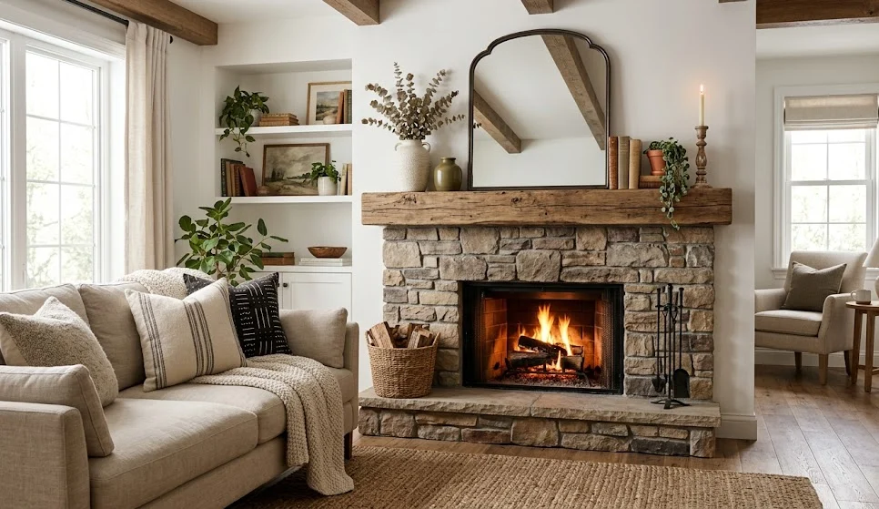Floating Wood Mantel Upgrade