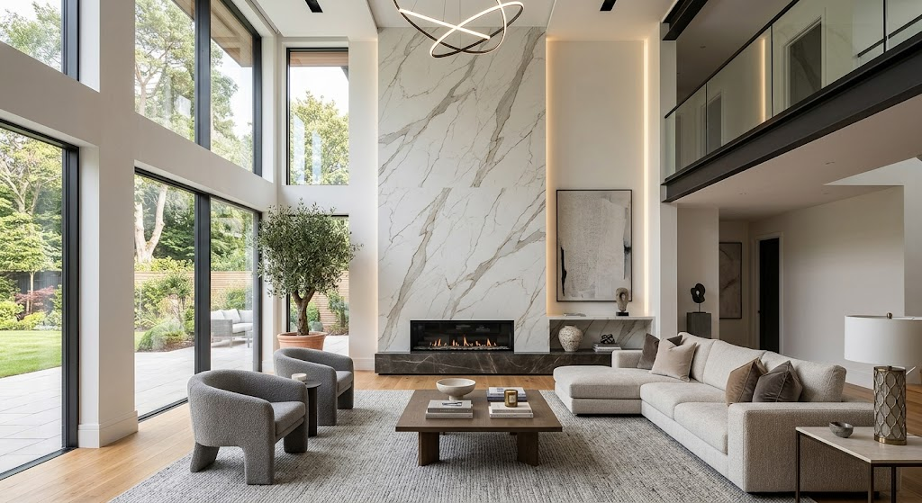 Floor-to-Ceiling Porcelain Slab "Hero Wall"
