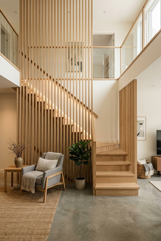 Floor-to-Ceiling Slat Railing