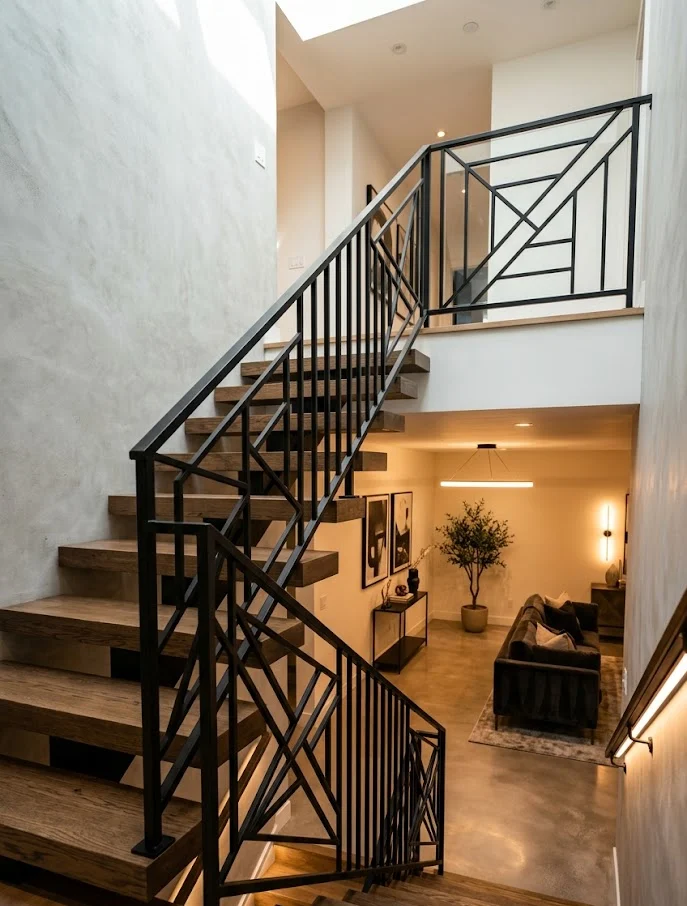Geometric Metal Stair Railing