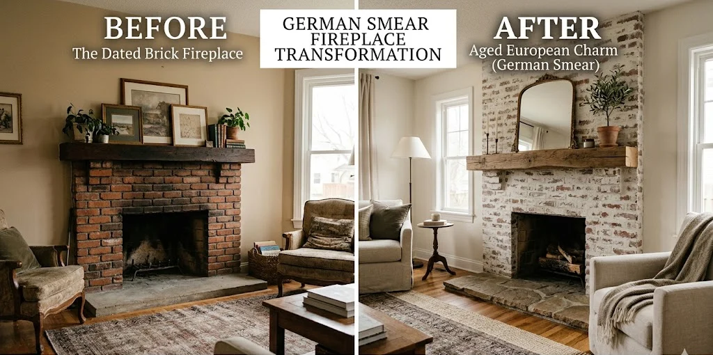 German Smear Brick Fireplace Update