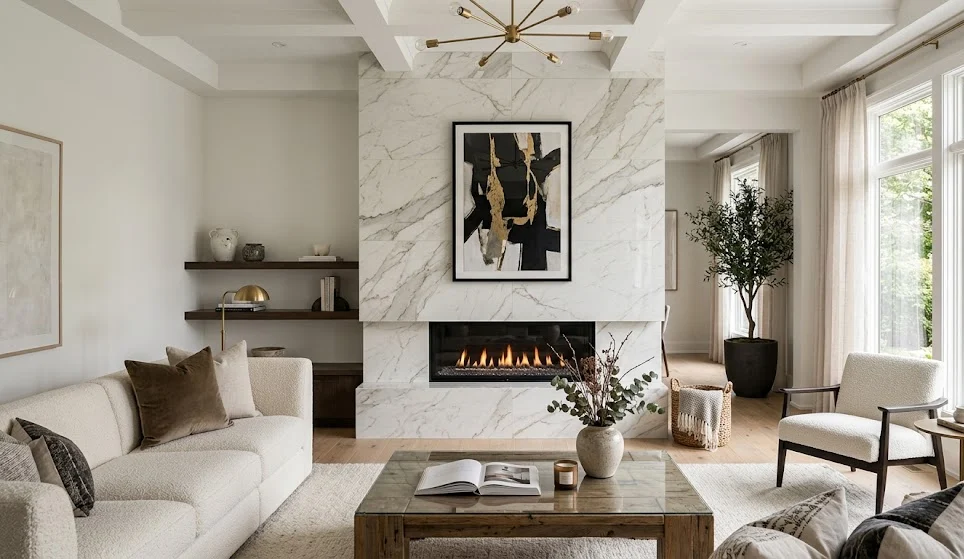 Large Format Tile Fireplace Remodel