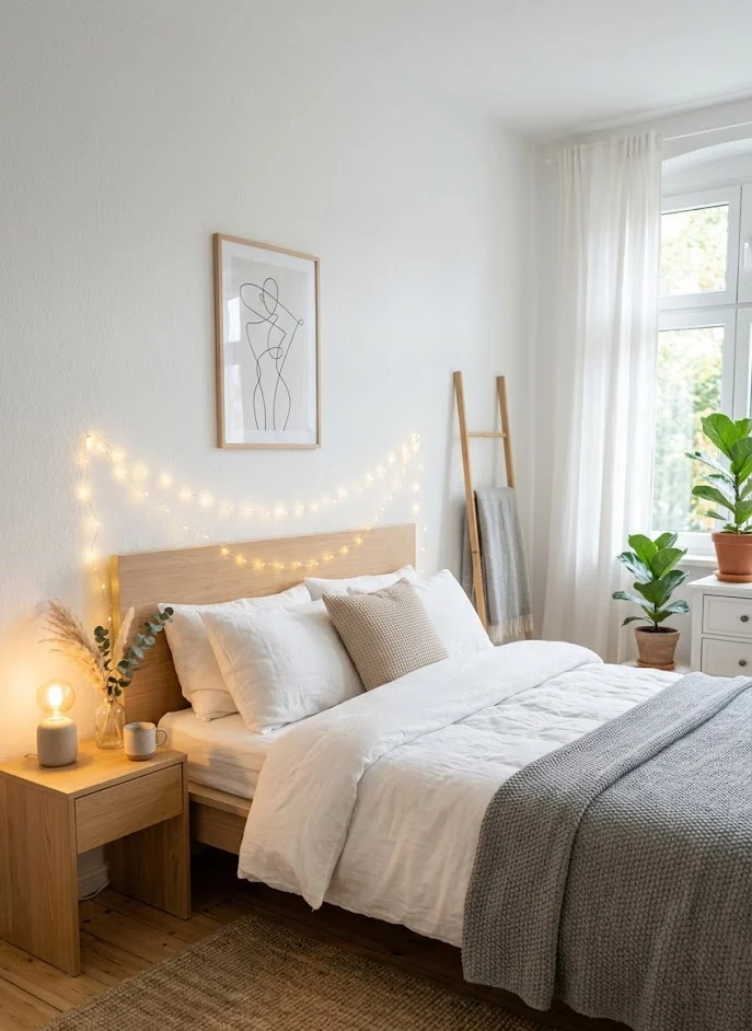 Minimalist Bedroom with Fairy Lights