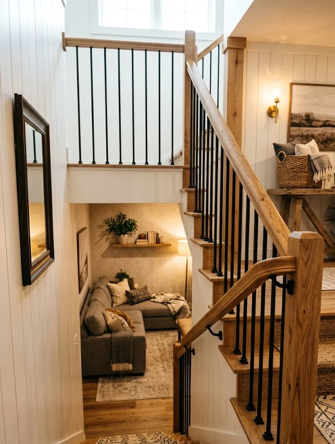 Mixed Wood and Black Metal Railing