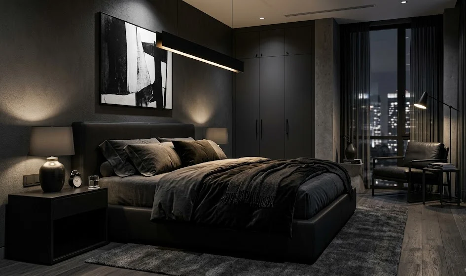 Moody Charcoal and Black Monochrome Bedroom