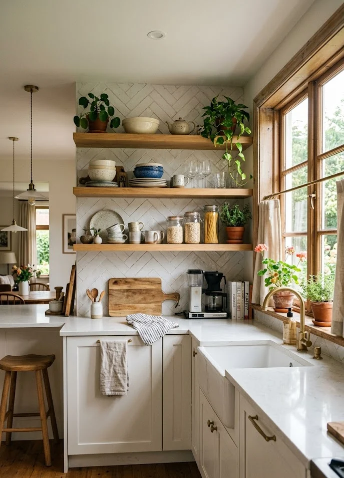 Open Shelving and Cabinet Combination