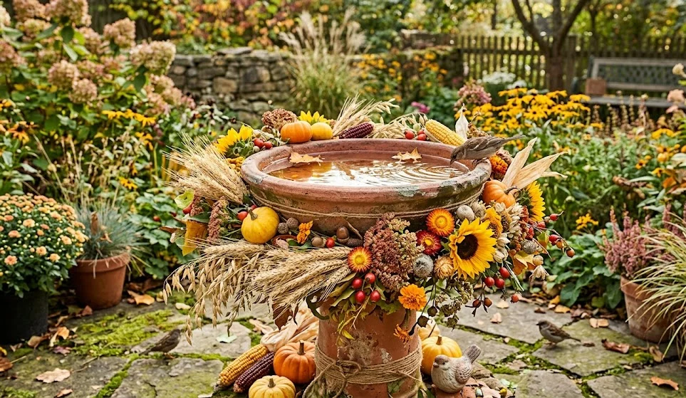 Rustic Harvest Bird Bath Centerpiece