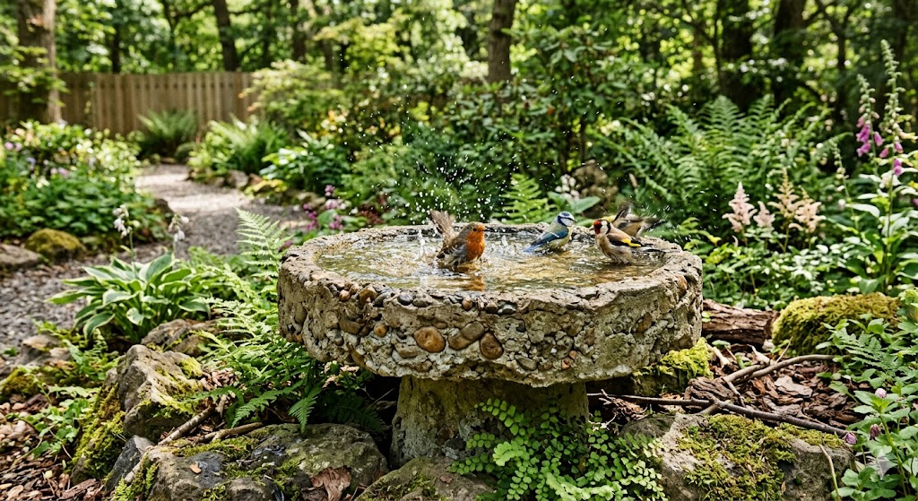 Rustic Stone Aggregate Bird Bath