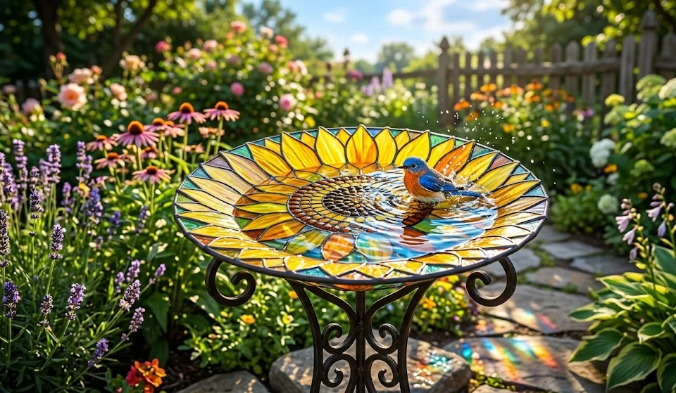 Shine Vintage Ceramic Floral Bird Bath
