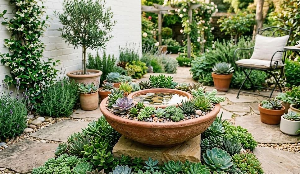 Succulent Floral Bird Bath Planter