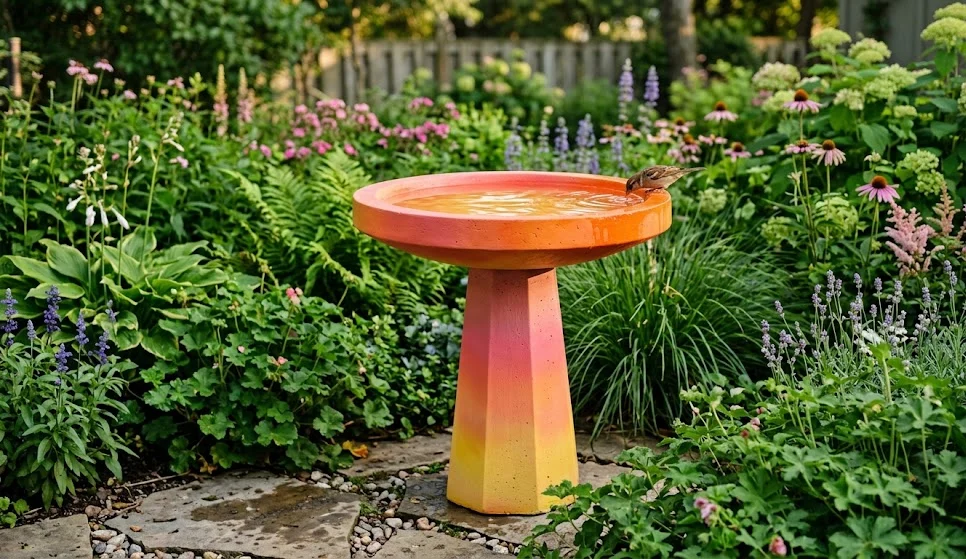 Sunset Ombre Concrete Bird Bath