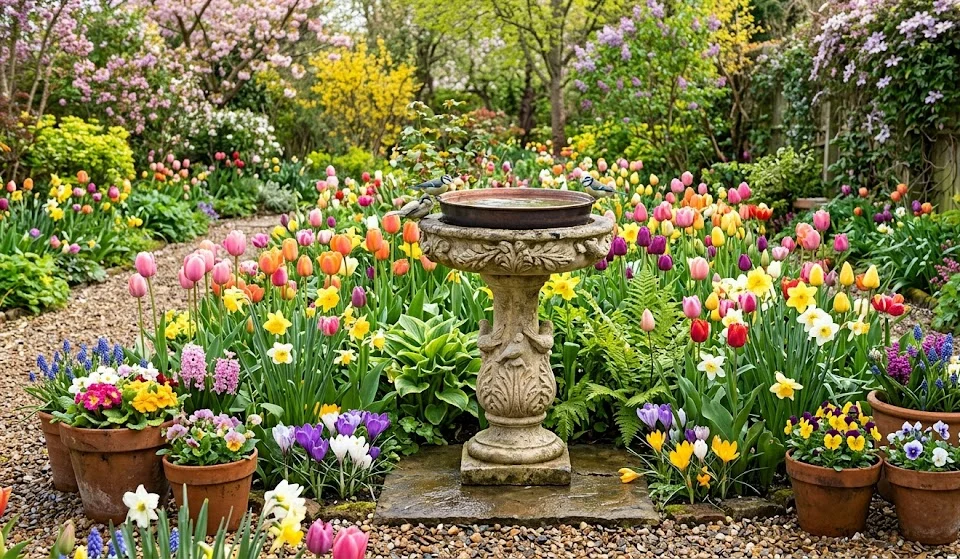 Surround the Base with Blooming Flower Pots