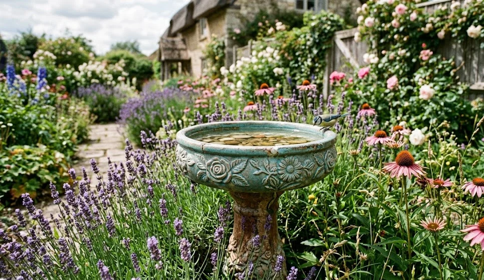 Vintage Ceramic Floral Bird Bath