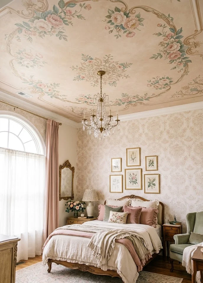Wallpaper-Inspired Painted Ceiling
