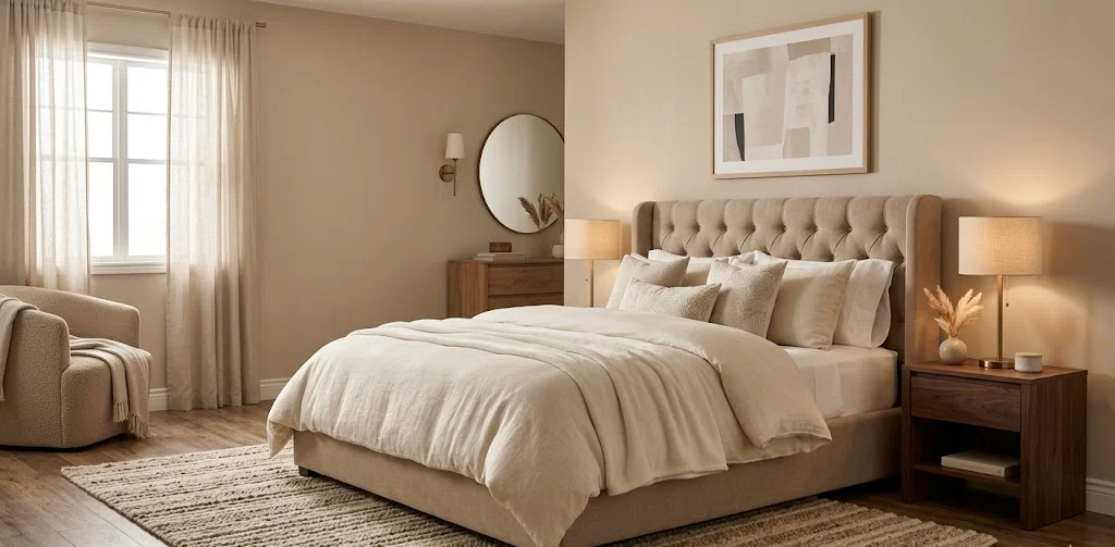 Warm Beige Monochrome Bedroom for Hotel-Inspired Luxury