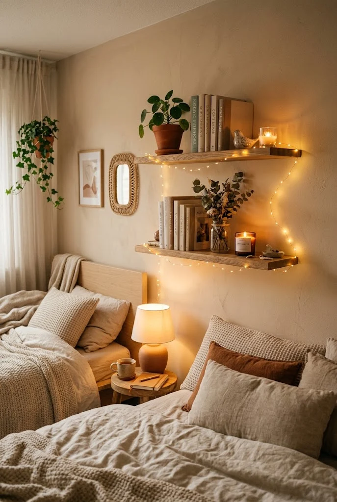 Wrap Fairy Lights Around Floating Shelves