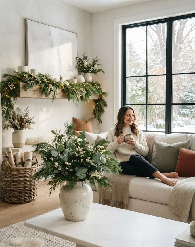 Add Seasonal Greenery and Winter Florals