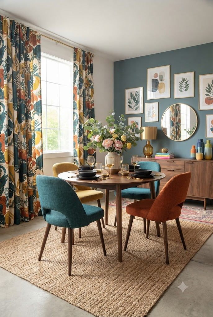Bold Patterned Dining Room Curtains