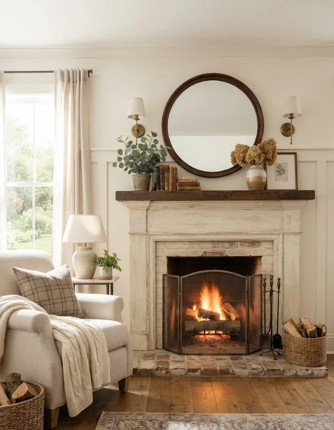 Distressed Chalk Paint Fireplace