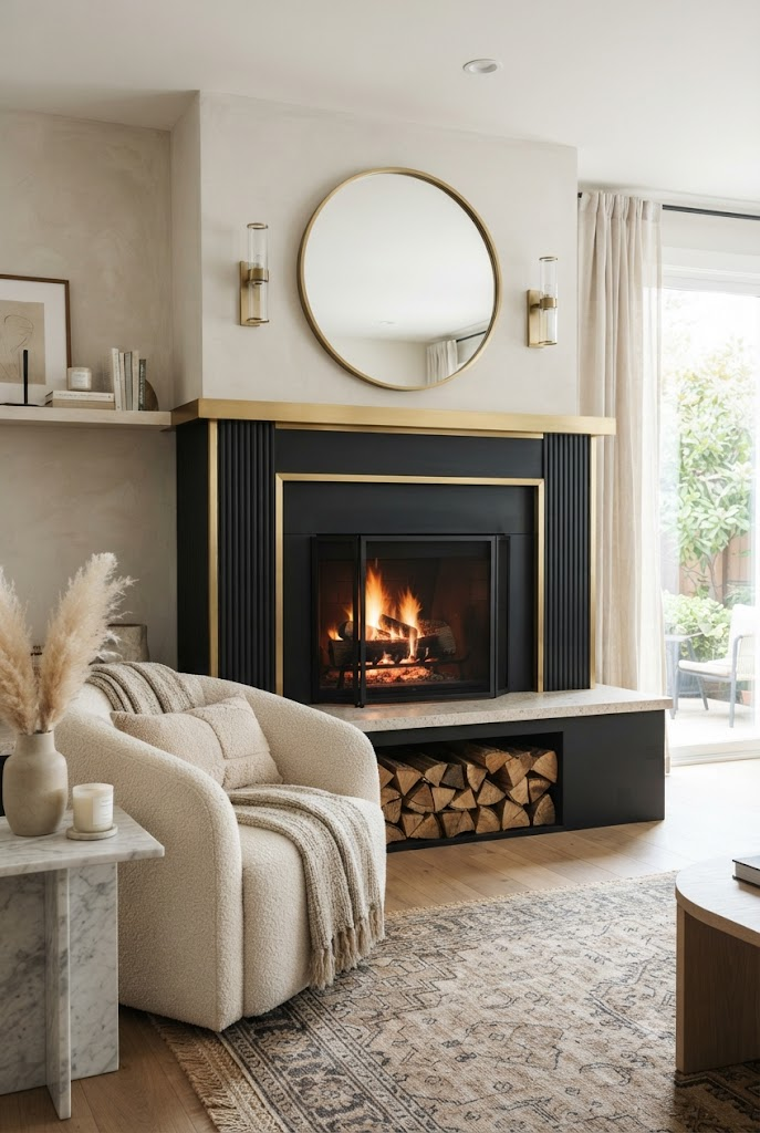 Dramatic Matte Black Fireplace