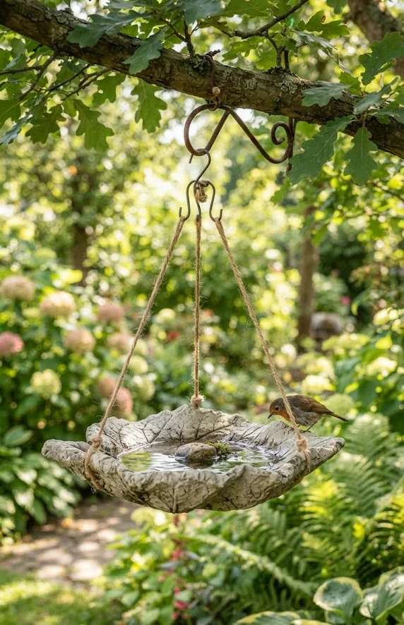 Hanging Concrete Leaf Bird Bath