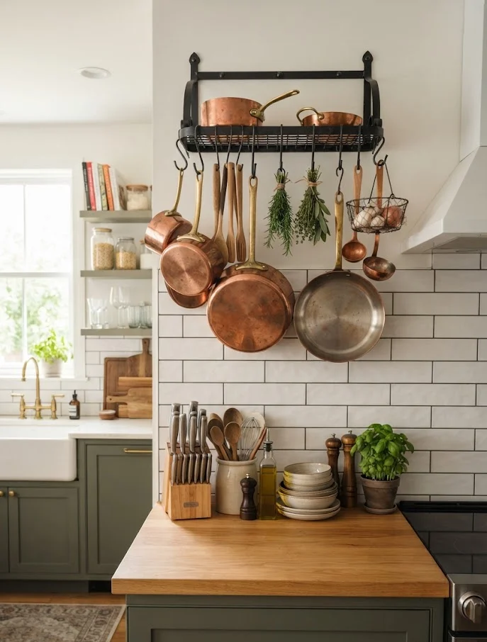 Hanging Pots and Utensils for Functional Wall Decor