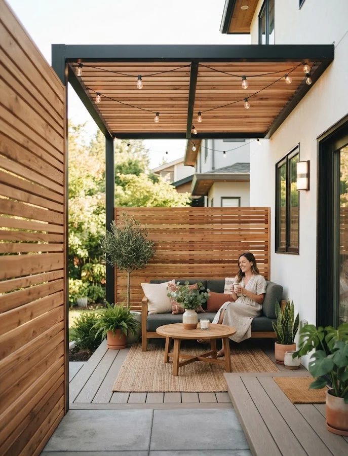 Horizontal Wood Slat Privacy Screens
