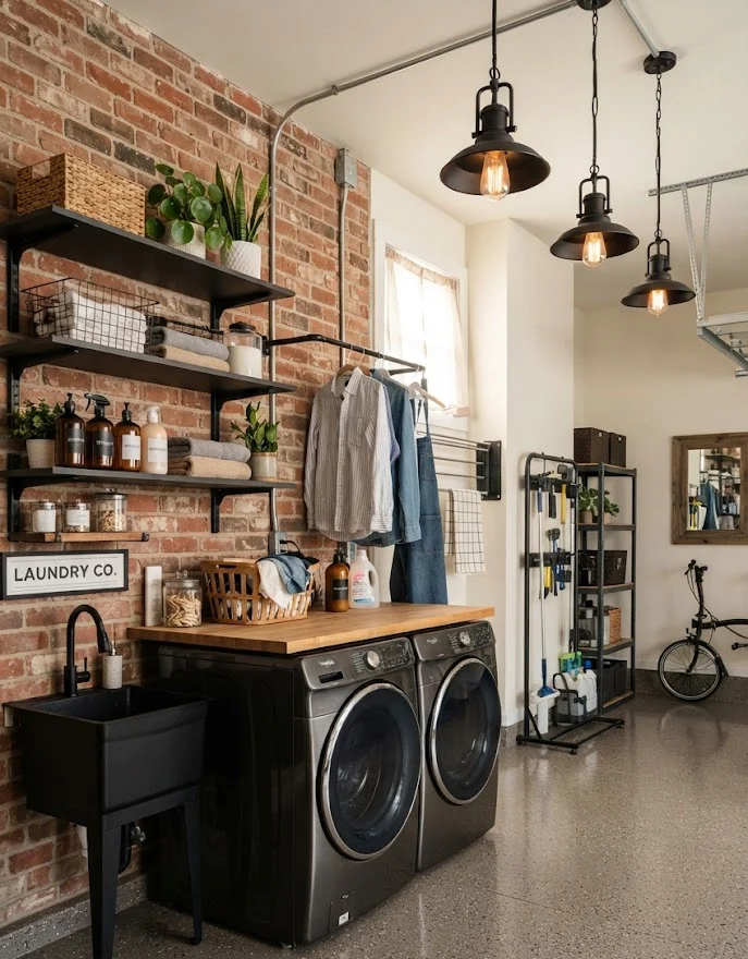 Industrial-Style Garage Laundry Room