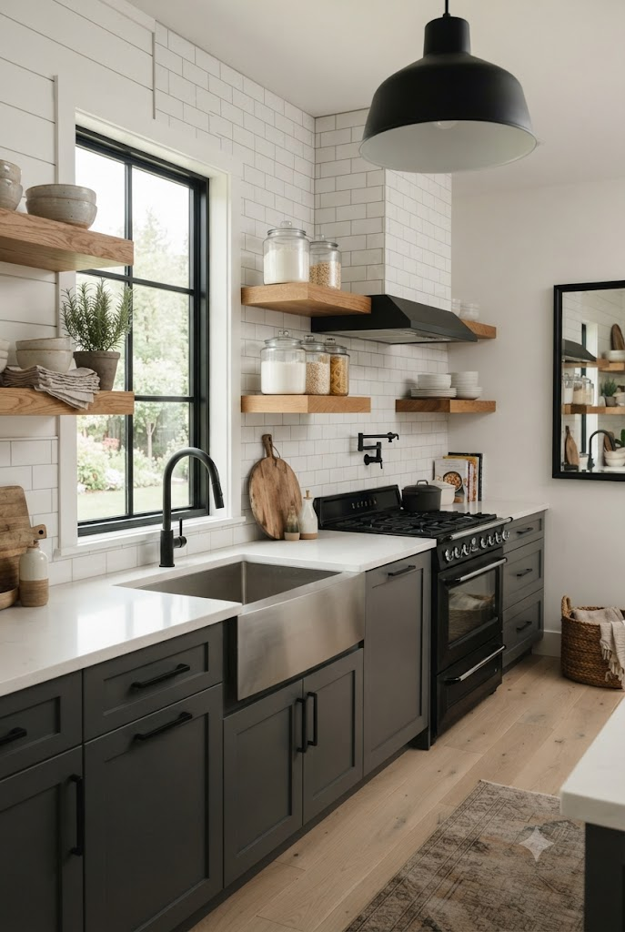  Install Natural Wood Open Shelving