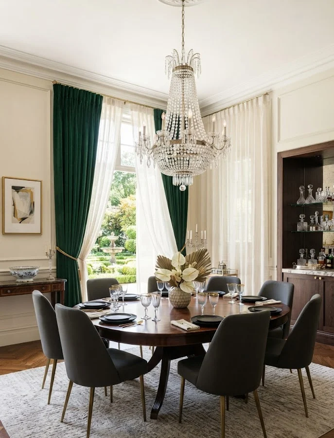 Layered Curtains with Sheer Panels