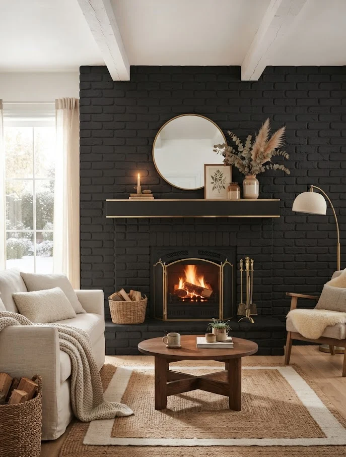 Matte Black Statement Fireplace