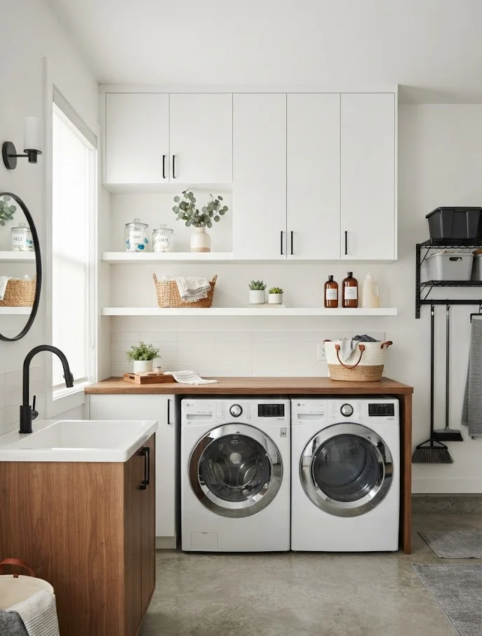 Modern Minimalist Garage Laundry Room