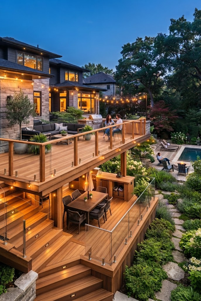 Natural Wood Split Level Deck