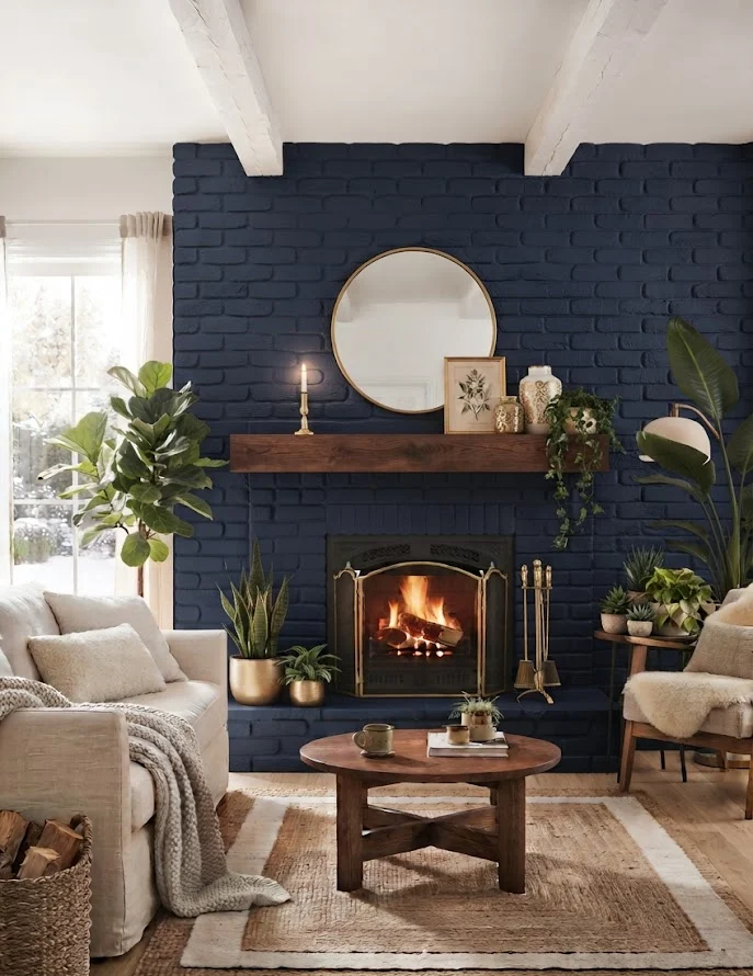 Navy Blue Fireplace Accent