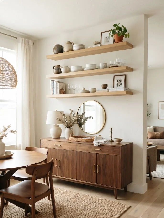 Open Shelving Above a Buffet