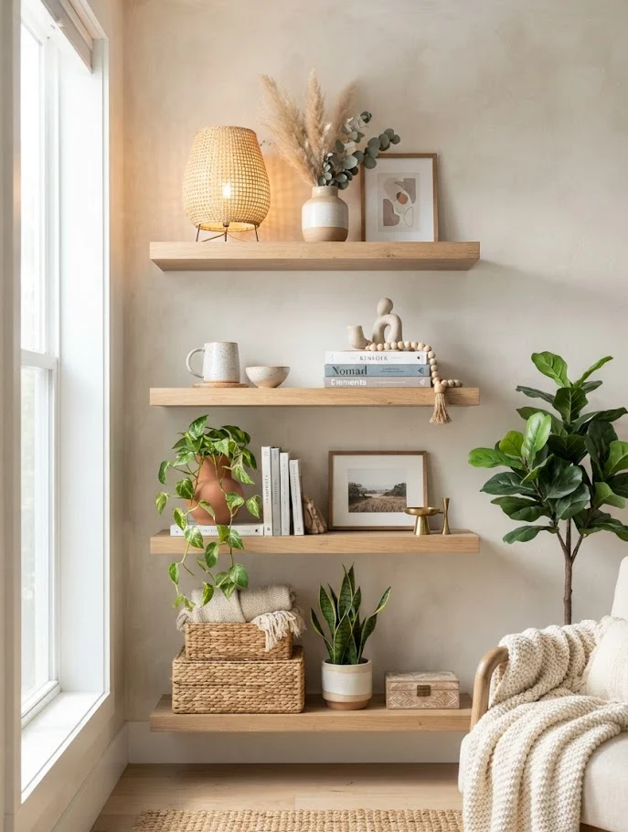 Open Shelving with Curated Boho Accessories