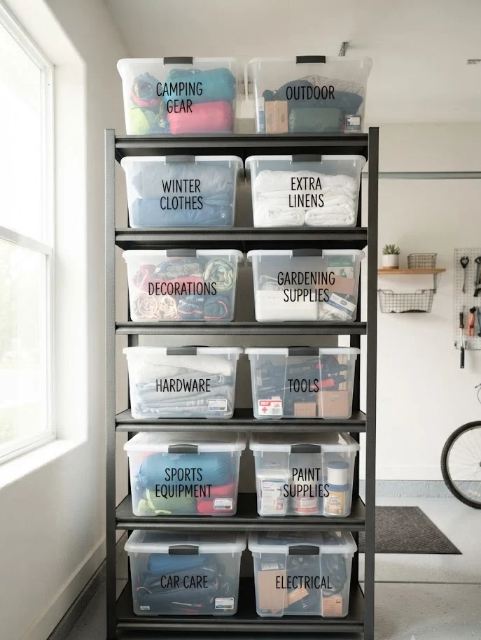 Organize with Plastic Storage Bins