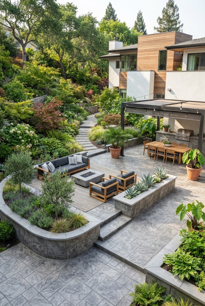 Patio with Built-In Planters