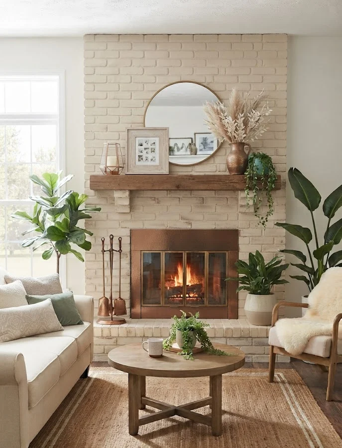 Soft Beige Neutral Fireplace