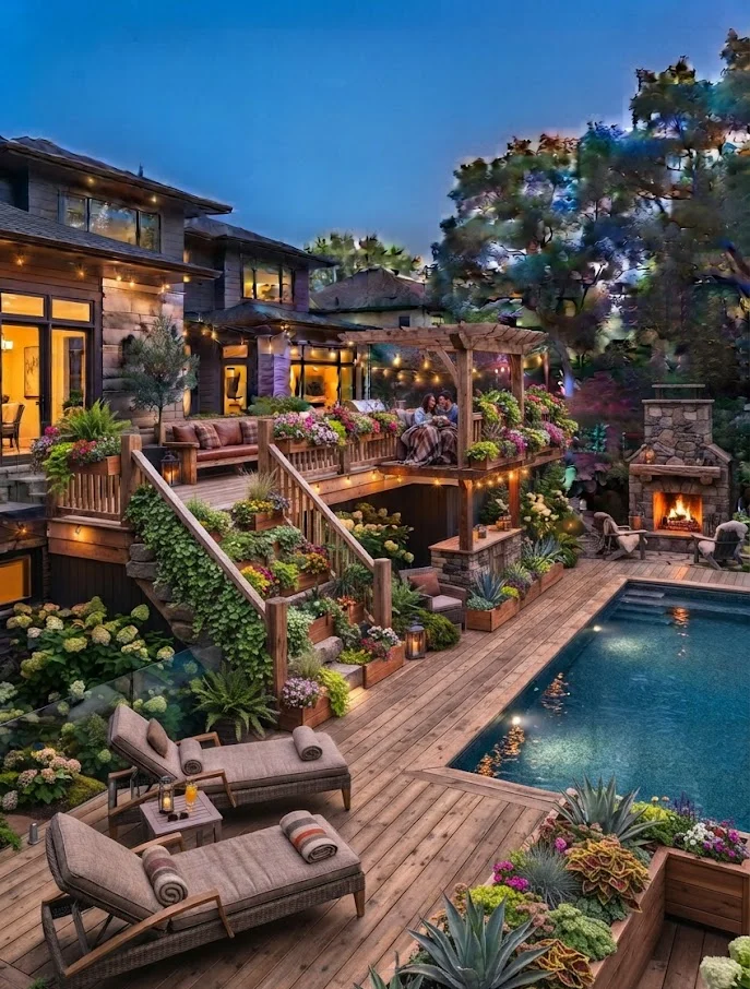 Split Level Deck with Built-In Planters