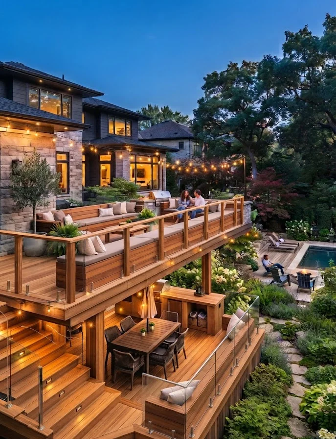 Split Level Deck with Built-In Seating