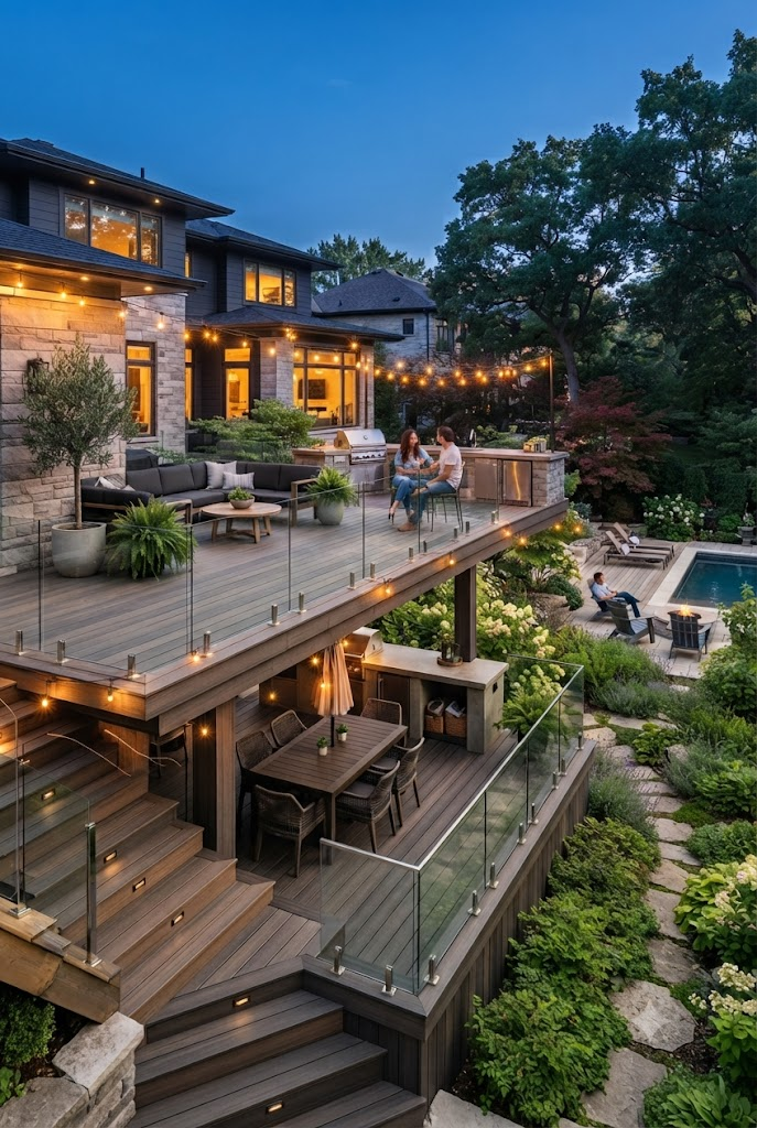 Split Level Deck with an Outdoor Kitchen