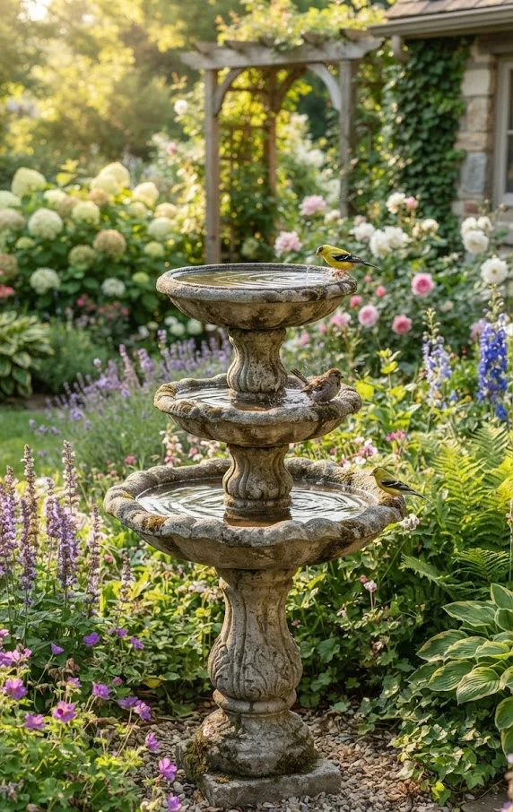 Tiered Garden Stone Concrete Bird Bath